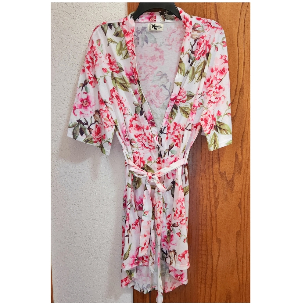🔥Show Me Your MuMu Pink Green Floral Robe Short Sleeve Size O/S